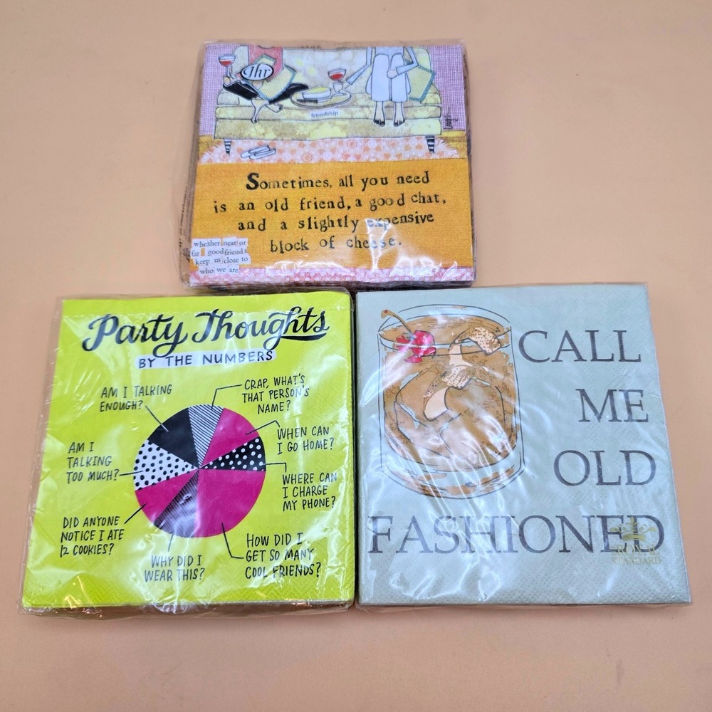 Emily McDowell‎ Cocktail Napkins Lot of 3 Funny Old Fashioned Humor 20-3 ply NIB